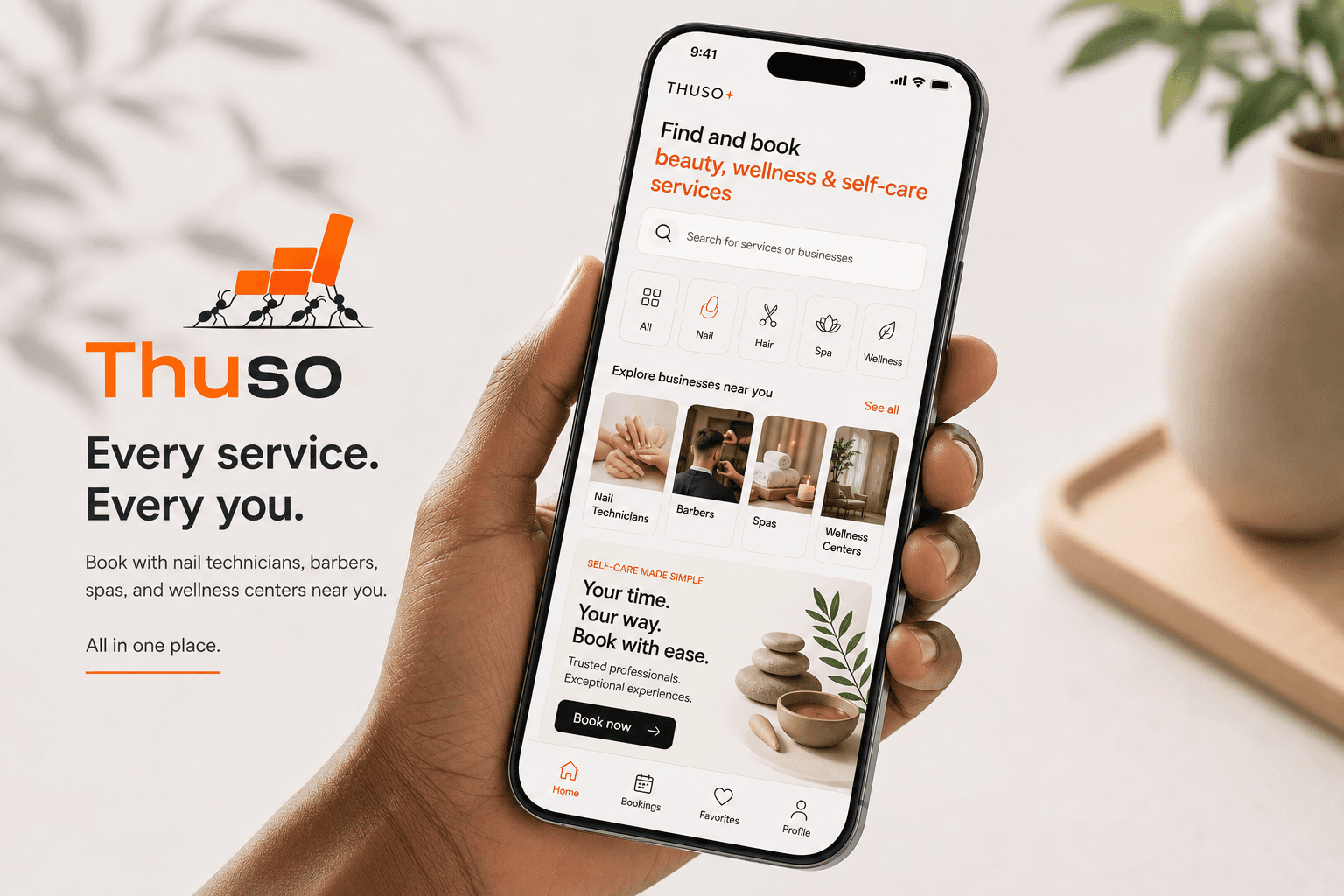 Customer booking an appointment on their phone through Thuso